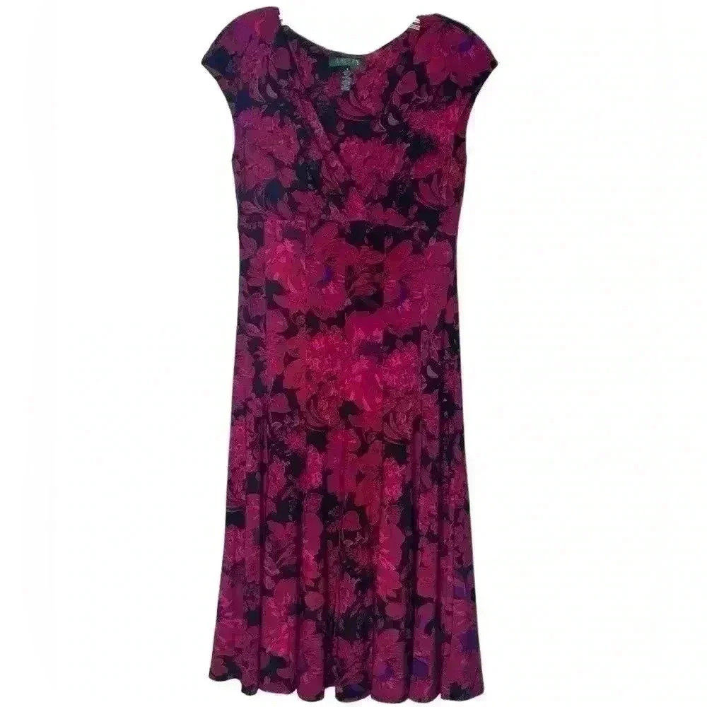 NWOT Lauren by Ralph Lauren Pink Floral Print Swing Dress Size 4 (D225)
